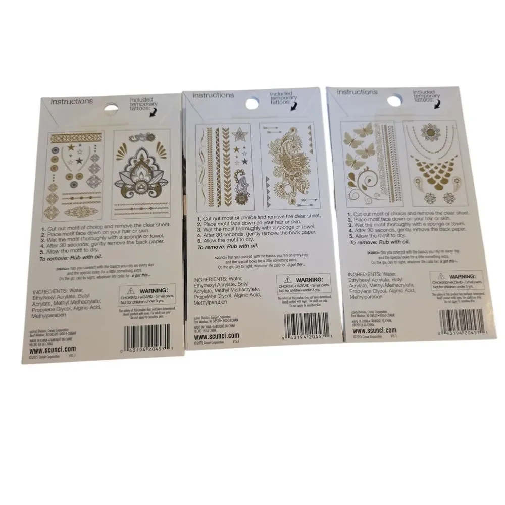 New Set Of 3 Scunci Gold Hair & Body Tattoo Set